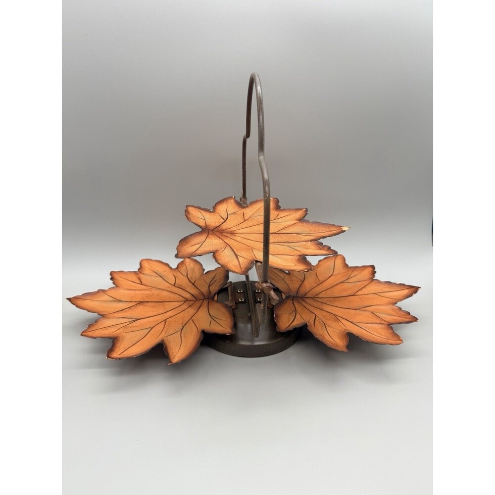 VTG Metal Maple Leaf 3 Tier Folding Serving Tray Stand Fall Autumn Thanksgiving
